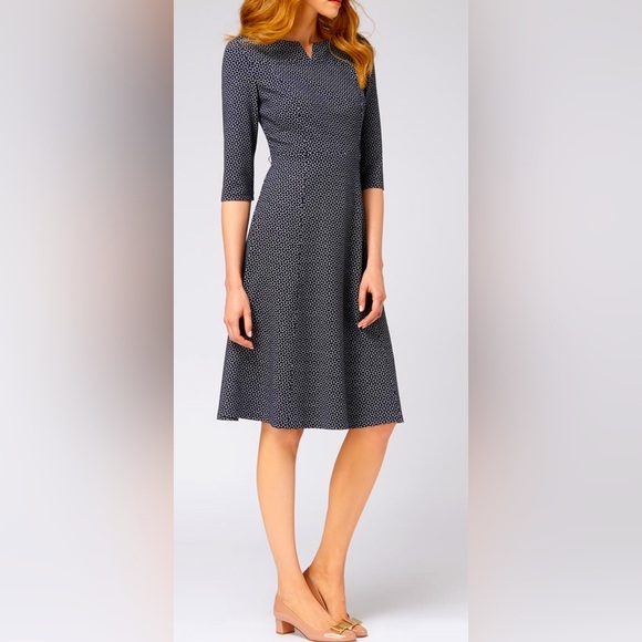 LK Bennett Harri Blue Polka Dot Fit & Flare Boatneck Dress Size 2 EUC - Picture 1 of 10